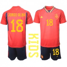 Spania Jordi Alba #18 Hjemmedraktsett Barn VM 2022 Kortermet (+ korte bukser)